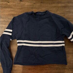 Brandy Melville John Glat Navy Cropped Crewneck Sweater with White Stripes